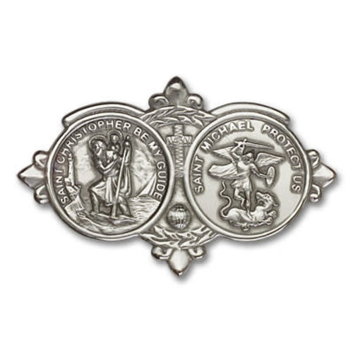 Bliss St. Christopher / St Michael Visor Clip, Antique Silver Bliss St. Christopher / St Michael Visor Clip, Antique Silver