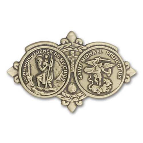 Bliss St. Christopher / St Michael Visor Clip, Antique Gold Bliss St. Christopher / St Michael Visor Clip, Antique Gold