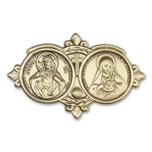Bliss Jesus / Mary Visor Clip, Antique Gold Bliss Jesus / Mary Visor Clip, Antique Gold