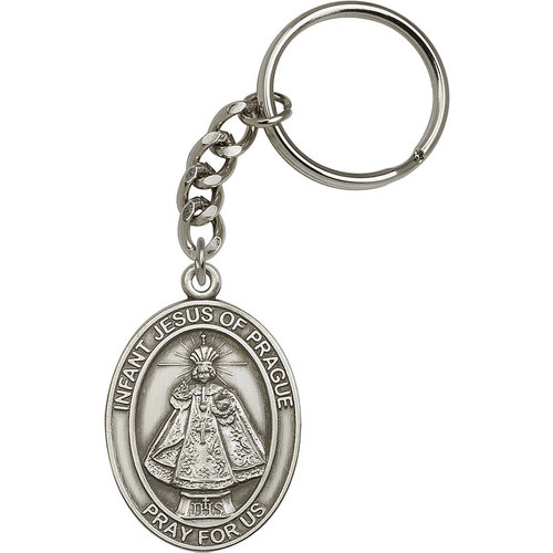 Bliss Infant of Prague Keychain, Antique Silver