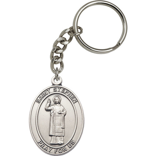 Bliss St. Stephen the Martyr Keychain, Silver Oxide Bliss St. Stephen the Martyr Keychain, Silver Oxide