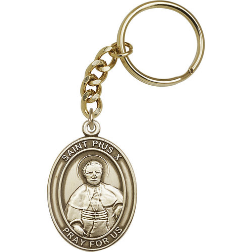 Bliss St. Pius X Keychain, Antique Gold Bliss St. Pius X Keychain, Antique Gold