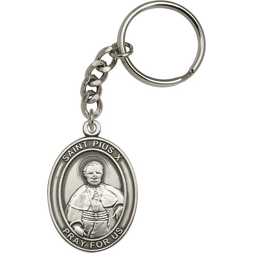 Bliss St. Pius X Keychain, Antique Silver Bliss St. Pius X Keychain, Antique Silver