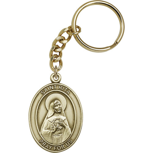Bliss St. Rita of Cascia Keychain, Antique Gold Bliss St. Rita of Cascia Keychain, Antique Gold