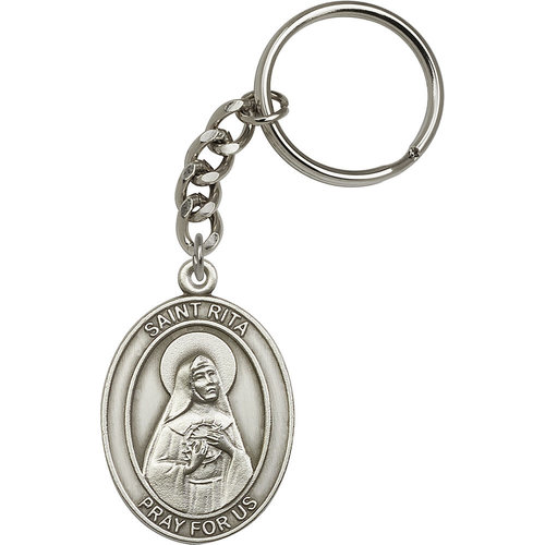 Bliss St. Rita of Cascia Keychain, Antique Silver Bliss St. Rita of Cascia Keychain, Antique Silver