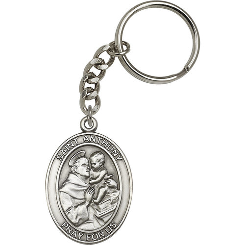 Bliss St. Anthony Keychain, Antique Silver