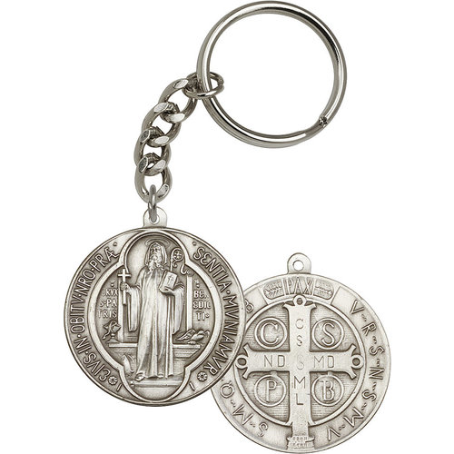 Bliss St. Benedict Keychain, Antique Silver