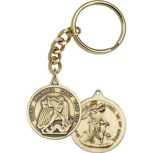 Bliss St. Michael the Archangel Keychain, Antique Gold
