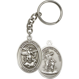 Bliss St. Michael the Archangel Keychain, Antique Silver