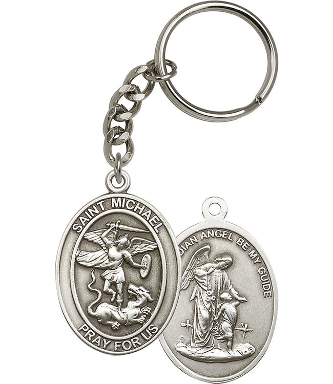 Bliss St. Michael the Archangel Keychain, Antique Silver