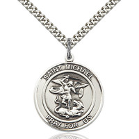 St. Michael the Archangel Pendant - Round, Large, Sterling Silver