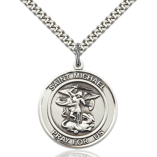 Bliss St. Michael the Archangel Pendant - Round, Large, Sterling Silver Bliss St. Michael the Archangel Pendant - Round, Large, Sterling Silver