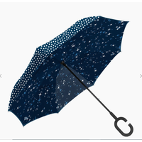 Unbelievabrella, Dual Print Reverse Manual Stick Umbrella - Quincy Navy/ Astronomy