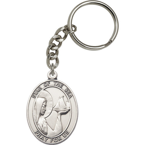 Bliss Our Lady Star of the Sea Keychain, Silver Oxide Bliss Our Lady Star of the Sea Keychain, Silver Oxide