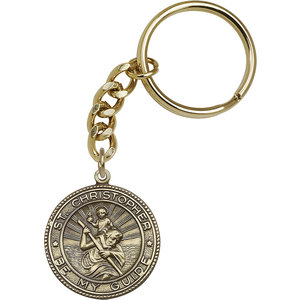 Bliss St. Christopher Keychain, Antique Gold