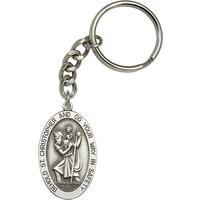 St. Christopher Keychain, Antique Silver