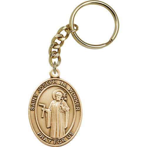 Bliss St. Joseph the Worker Keychain, Gold Oxide Bliss St. Joseph the Worker Keychain, Gold Oxide