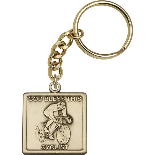 Bliss God Bless This Cyclist Keychain, Antique Gold