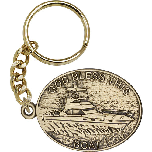 Bliss God Bless This Boat Keychain, Antique Gold Bliss God Bless This Boat Keychain, Antique Gold