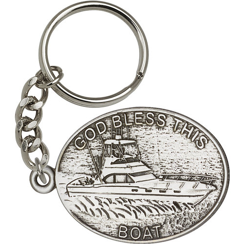 Bliss God Bless This Boat Keychain, Antique Silver Bliss God Bless This Boat Keychain, Antique Silver