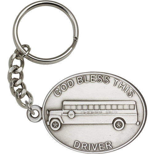 Bliss God Bless This Bus Driver Keychain, Antique Silver