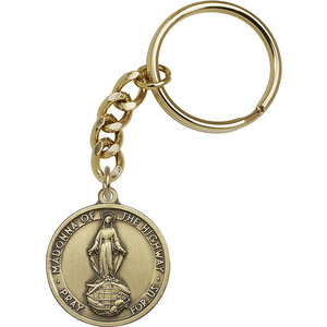 Bliss Our Lady of the Highway Keychain, Antique Gold