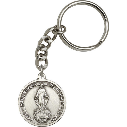 Bliss Our Lady of the Highway Keychain, Antique Silver Bliss Our Lady of the Highway Keychain, Antique Silver