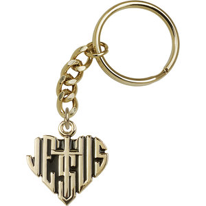 Bliss Heart of Jesus w/Cross Keychain, Gold Plate