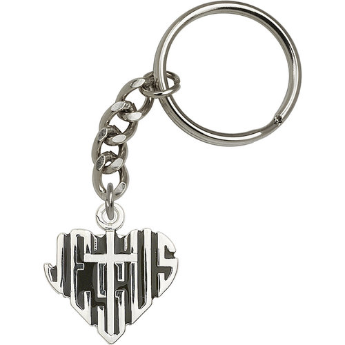 Bliss Heart of Jesus w/Cross Keychain, Silver Plate Bliss Heart of Jesus w/Cross Keychain, Silver Plate