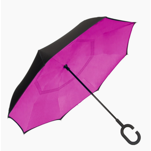 Unbelievabrella, Reverse Closing Manual Stick Umbrella - Black/Hot Pink