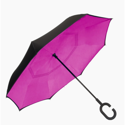 Unbelievabrella, Reverse Closing Manual Stick Umbrella - Black/Hot Pink Unbelievabrella, Reverse Closing Manual Stick Umbrella - Black/Hot Pink