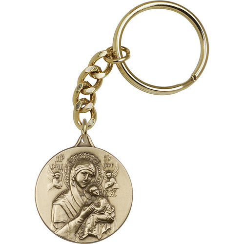 Bliss Our Lady of Perpetual Health Keychain, Antique Gold