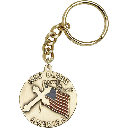 Bliss God Bless America Keychain, Antique Gold