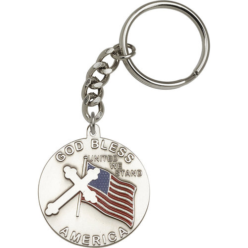 Bliss God Bless America Keychain, Antique Silver