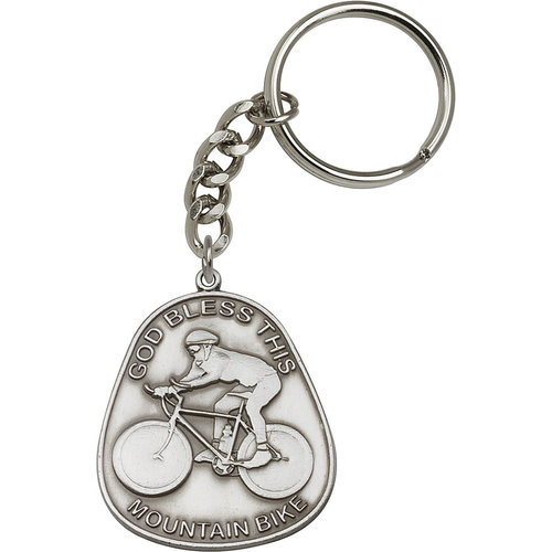 Bliss God Bless This Mountain Bike Keycha, Antique Silver Bliss God Bless This Mountain Bike Keycha, Antique Silver