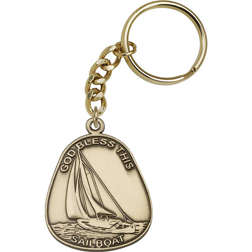 Bliss God Bless This Sailboat Keychain, Antique Gold