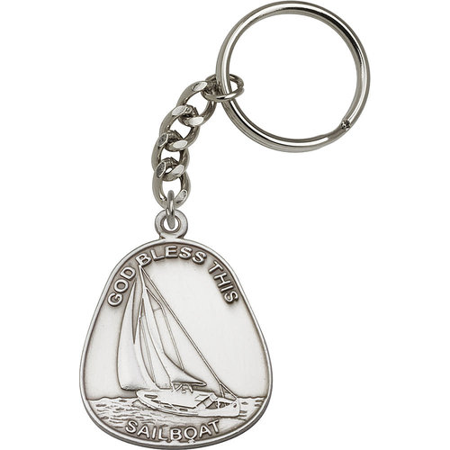 Bliss God Bless This Sailboat Keychain, Antique Silver