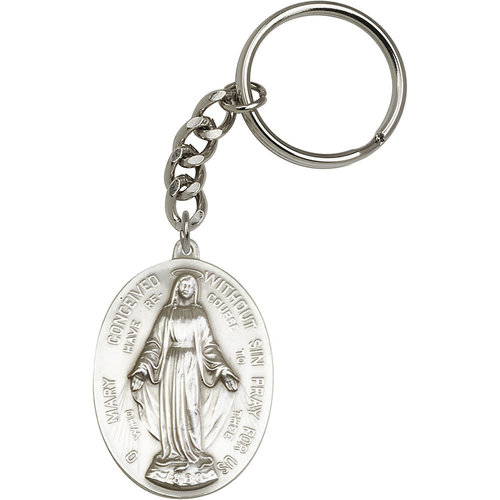 Bliss Immaculate  Conception Keychain, Antique Silver