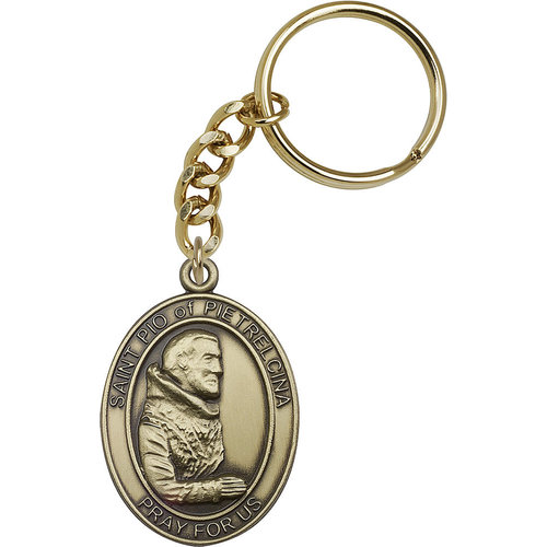 Bliss St. Pio of Pietrelcina Keychain, Antique Gold Bliss St. Pio of Pietrelcina Keychain, Antique Gold