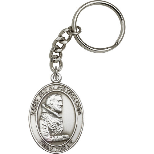 Bliss St. Pio of Pietrelcina Keychain, Antique Silver Bliss St. Pio of Pietrelcina Keychain, Antique Silver