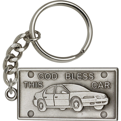 Bliss God Bless This Car Keychain, Antique Silver Bliss God Bless This Car Keychain, Antique Silver