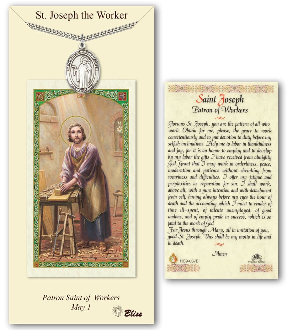 St. Joseph the Worker Prayer Card With Pewter St. Joseph the Worker Medal