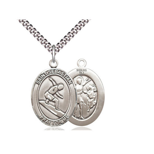 Bliss Saint Sebastian / Surfing Pendant, Sterling Silver Bliss Saint Sebastian / Surfing Pendant, Sterling Silver