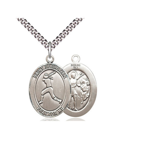 Bliss Saint Sebastian / Softball Pendant, Sterling Silver Bliss Saint Sebastian / Softball Pendant, Sterling Silver