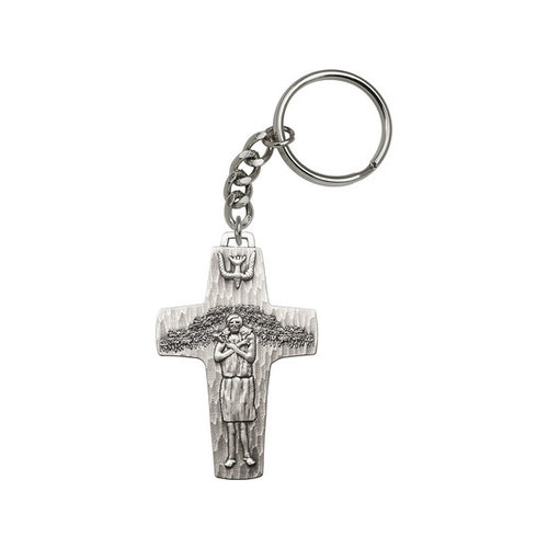 Bliss Papal Crucifix Keychain, Silver Oxide Bliss Papal Crucifix Keychain, Silver Oxide