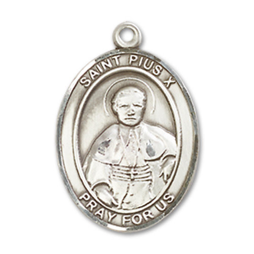 Bliss St. Pius X Pendant, Sterling Silver - Oval, Medium Bliss St. Pius X Pendant, Sterling Silver - Oval, Medium