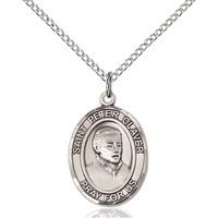 St. Peter Claver Sterling Silver Pendant With Chain - Medium