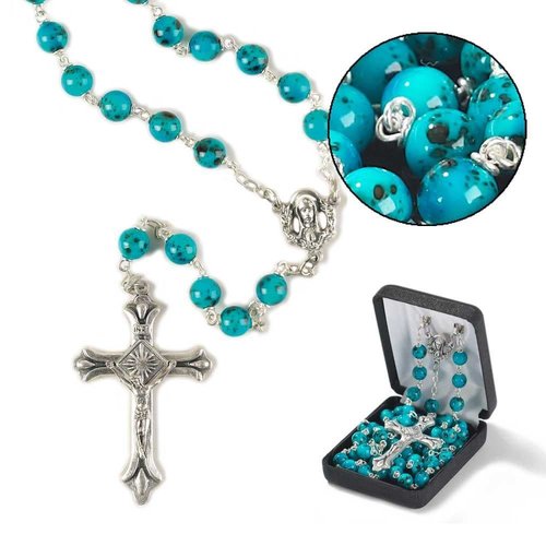 DICKSON GIFTS Blue Faux Marble Rosary DICKSON GIFTS Blue Faux Marble Rosary