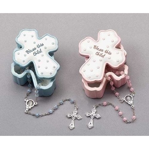 ROMAN Bless This Child Box with Rosary - Pink