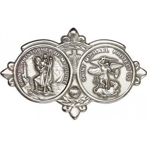 Bliss Antique Silver St. Christopher / St Michael Visor Clip